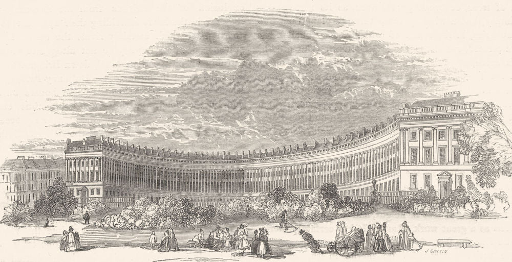 BATH. Royal Crescent 1850 old antique vintage print picture